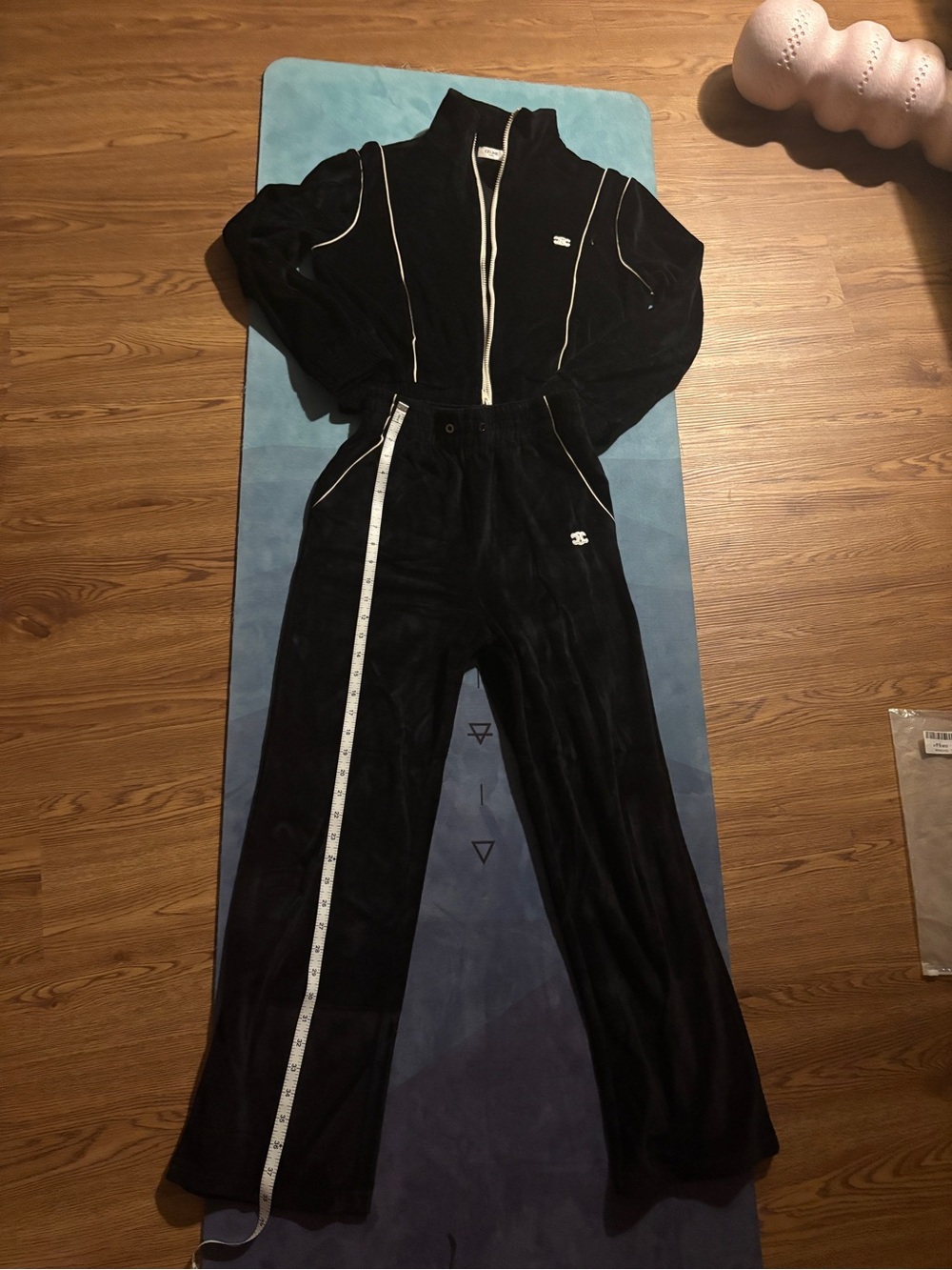 Celine Black Velour Track Pants with Matching Zip Jacket 100% cotton velvet